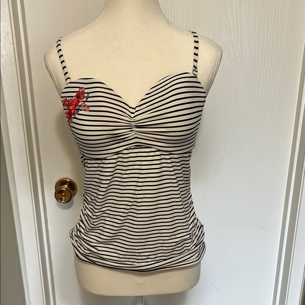 La Vie En Rose Black and White Striped Bikini Top